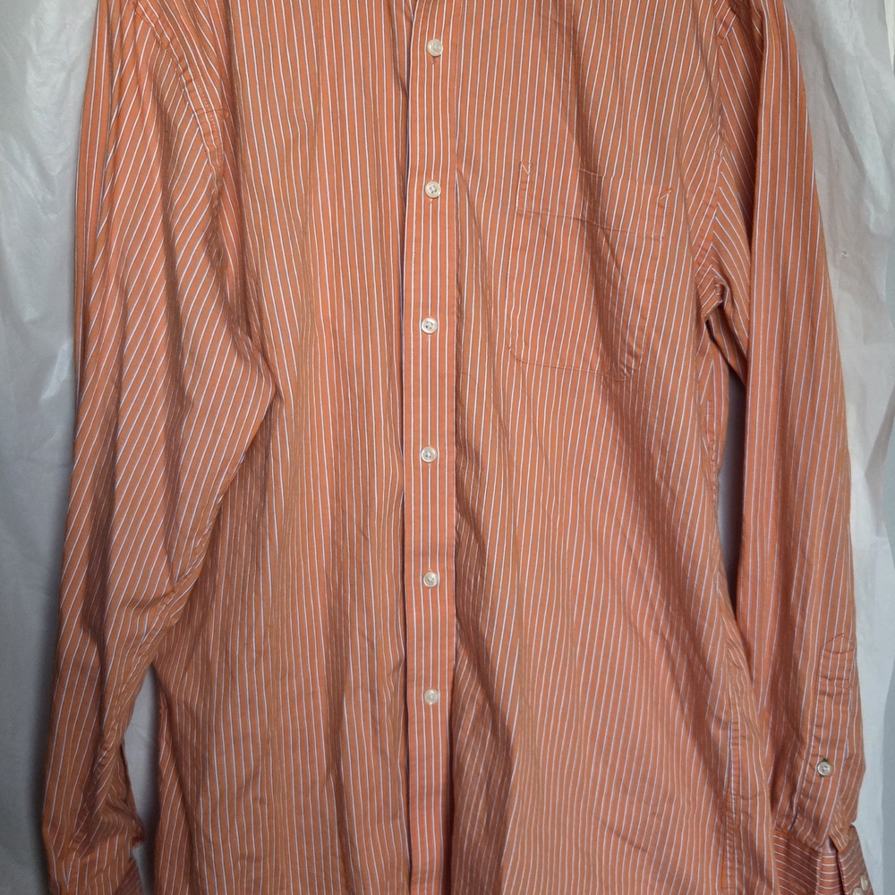 Tommy Hilfiger Men's Striped Button-Down Shirt - Orange & White